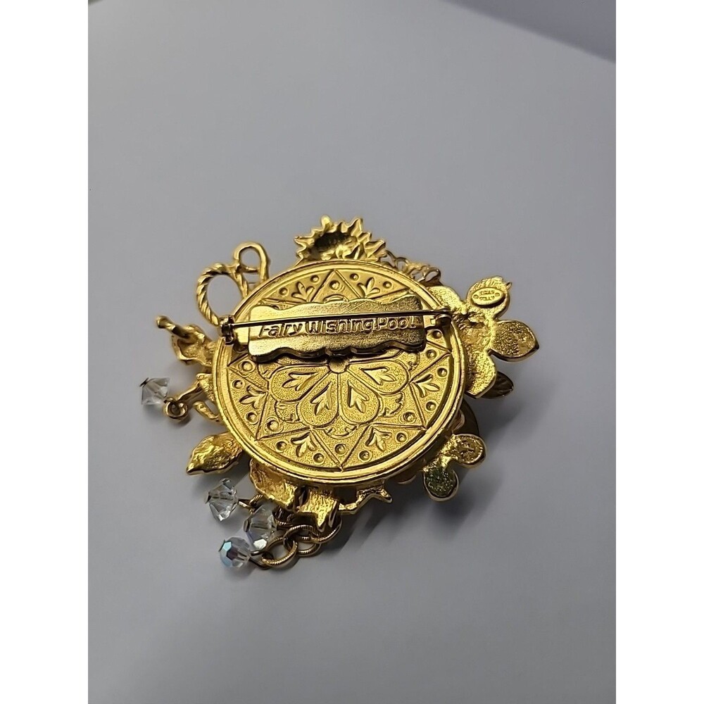 Vintage Kirks Folly Fairy Dragonfly Garden Brooch Iridescent Medallion Retired - Picture 9 of 16